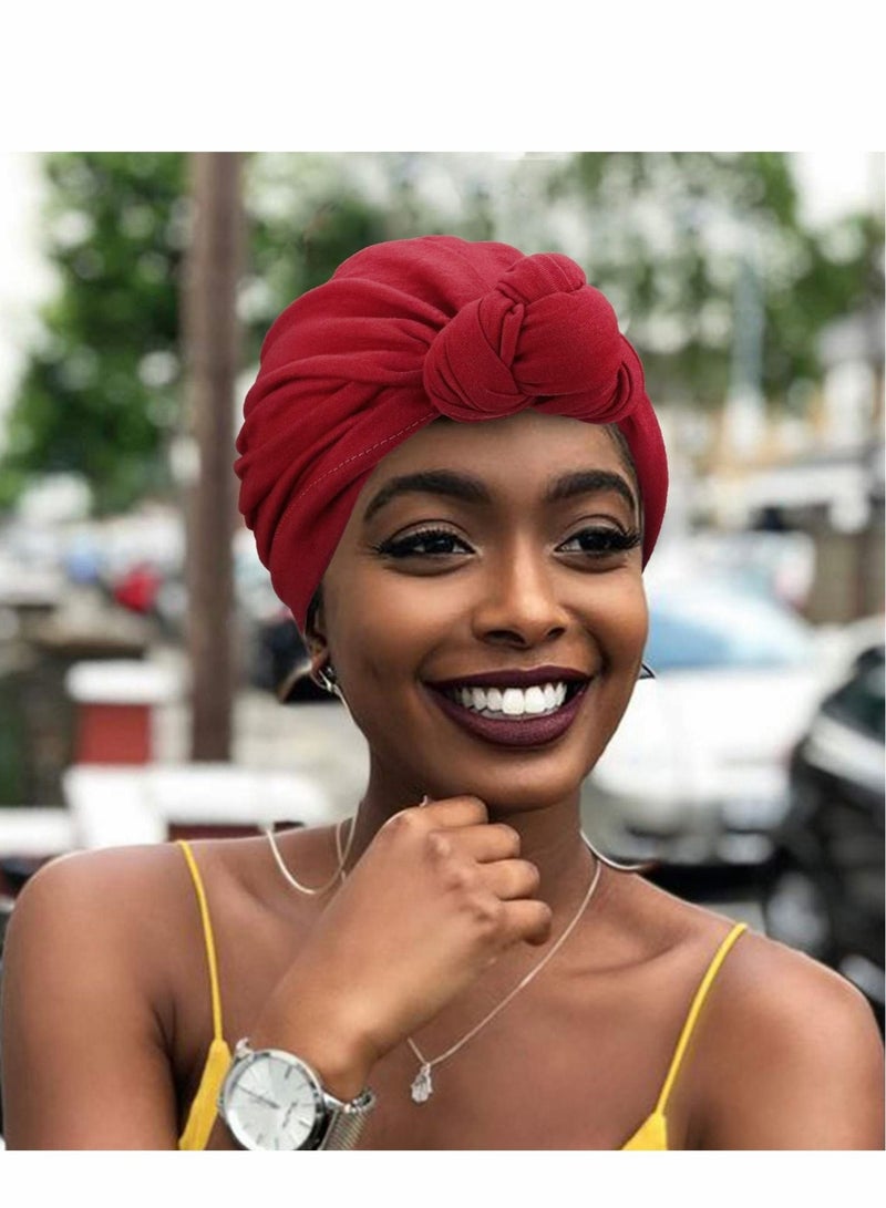 Captaintech Turbans for Women 5 Pcs Knotted Headwraps Soft Pre Tied Knot Fashion Pleated Turban Cap Beanie Headwrap Sleep Hat - Image 3