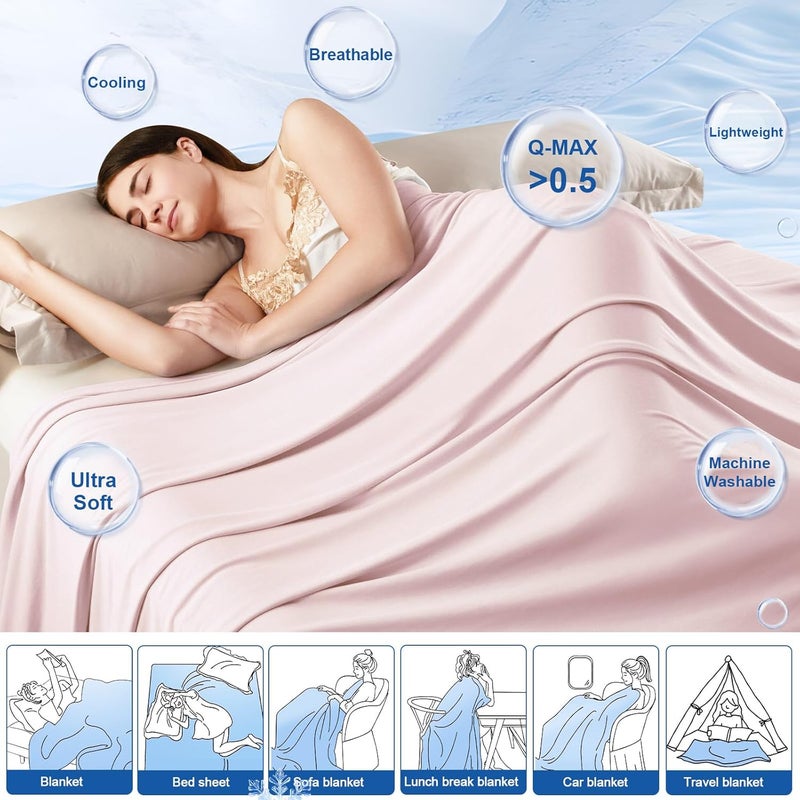 PHF Reversible Double Cooling Blanket Queen Size, Soft Arc-Chill Q-Max>0.5 Thin Summer Throw for Hot Sleepers,Breathable Lightweight Portable Silky Durable Single Layer for Home Office Travel Car,Pink - Image 3