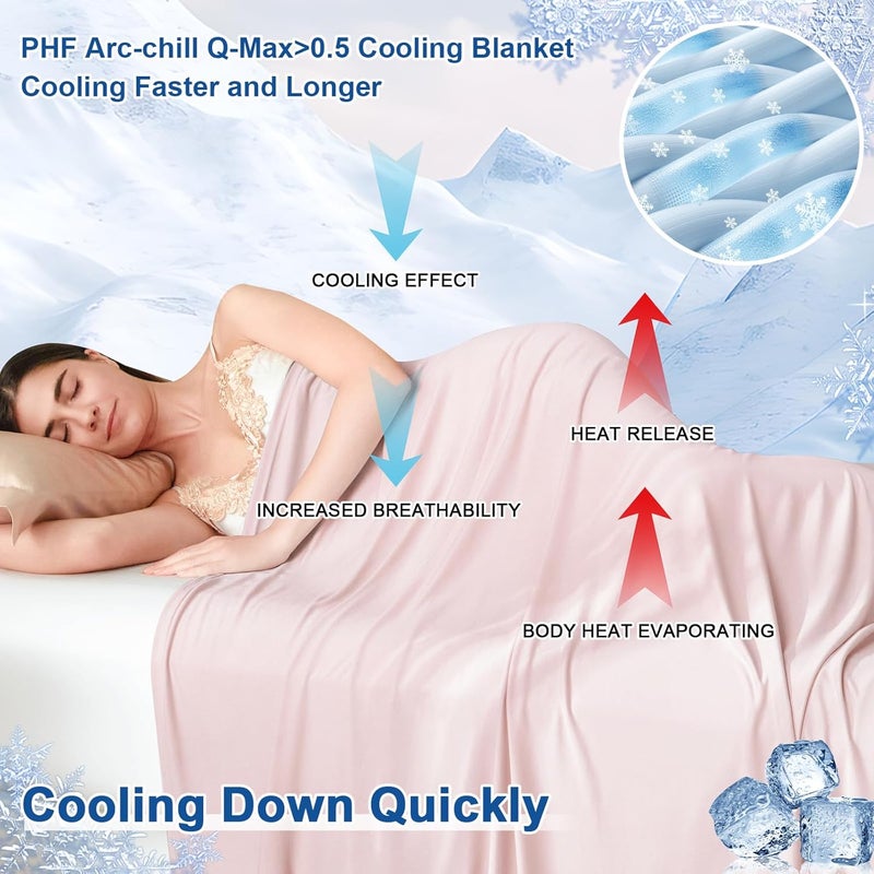 PHF Reversible Double Cooling Blanket Queen Size, Soft Arc-Chill Q-Max>0.5 Thin Summer Throw for Hot Sleepers,Breathable Lightweight Portable Silky Durable Single Layer for Home Office Travel Car,Pink - Image 2