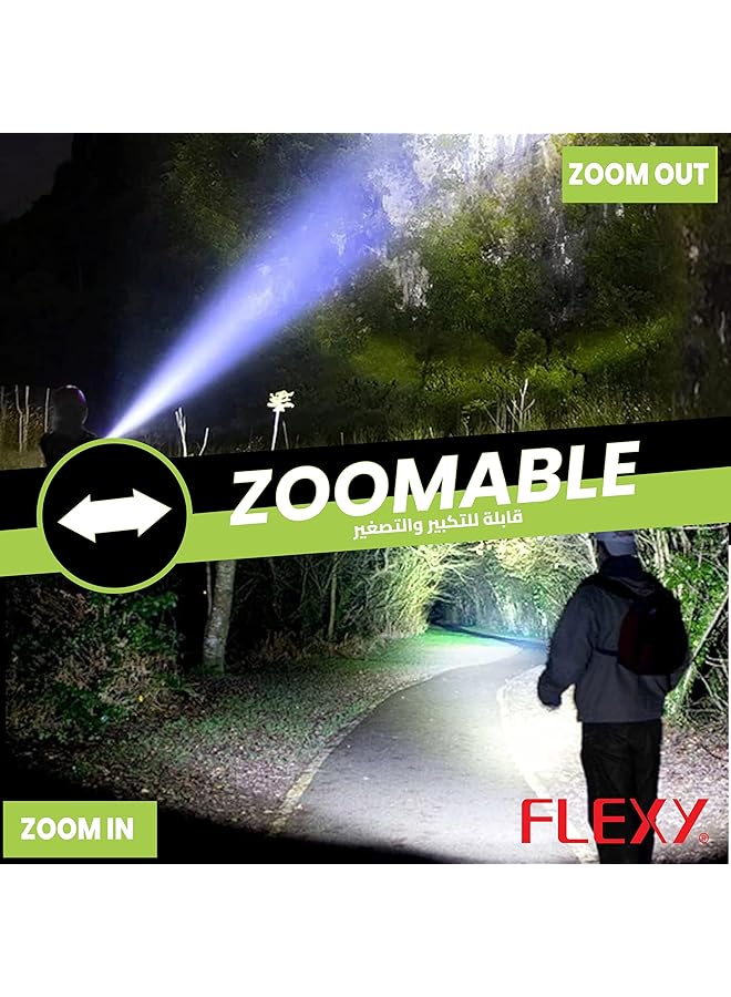 Flexy Rechargeable Flashlight 30W Laser LED 3000 Lumens 1800m Range 8000mAh Battery Zoomable Focus Durable Aluminum Body Type C Charging 2 Year Warranty.  - Image 4