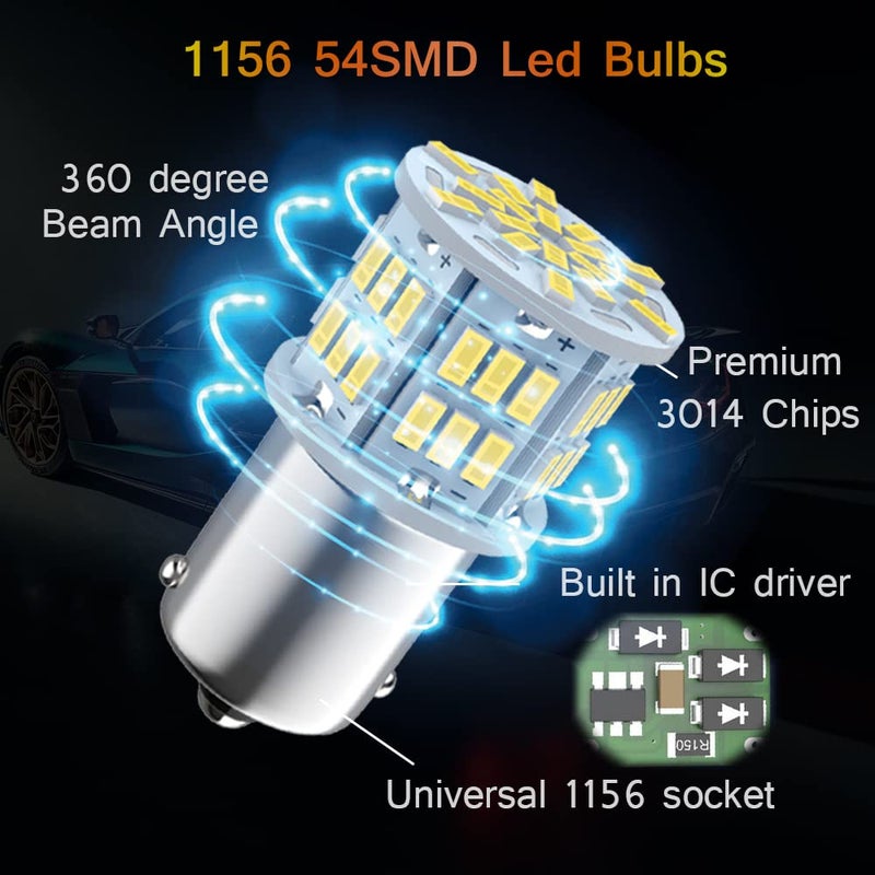 Melphan-Auto 1156 Led Bulb Reverse Light, 1141 1003 7506 BA15S Bulbs, 12V-24V 54SMD Used for Truck Car Backup Reverse Lights, Tail Parking Lights,Camper Trailer RV Interior Light, 2pcs White - Image 4