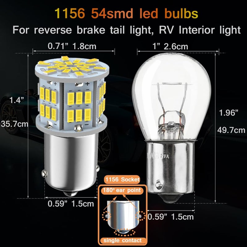 Melphan-Auto 1156 Led Bulb Reverse Light, 1141 1003 7506 BA15S Bulbs, 12V-24V 54SMD Used for Truck Car Backup Reverse Lights, Tail Parking Lights,Camper Trailer RV Interior Light, 2pcs White - Image 2
