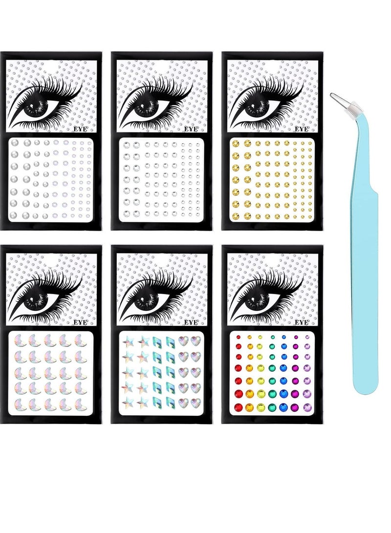 Captaintech Bindi Dots Face Jewels Face Jewelry For Women Face Gems Stick On Eye Forehead Crystals Sticker Tears Rainbow Pearl Rhinestones For Makeup Party Festival Accessory Nail Art Decoration(6 Sheets) - Image 1