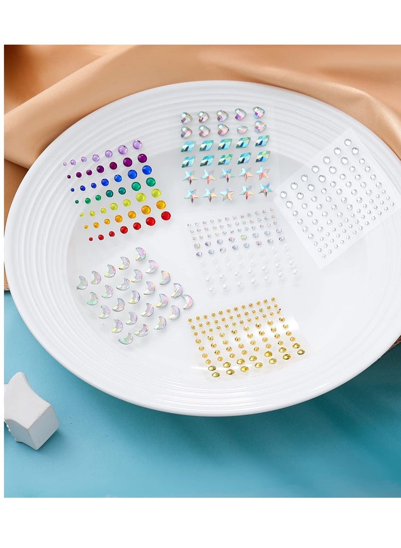 Captaintech Bindi Dots Face Jewels Face Jewelry For Women Face Gems Stick On Eye Forehead Crystals Sticker Tears Rainbow Pearl Rhinestones For Makeup Party Festival Accessory Nail Art Decoration(6 Sheets) - Image 5