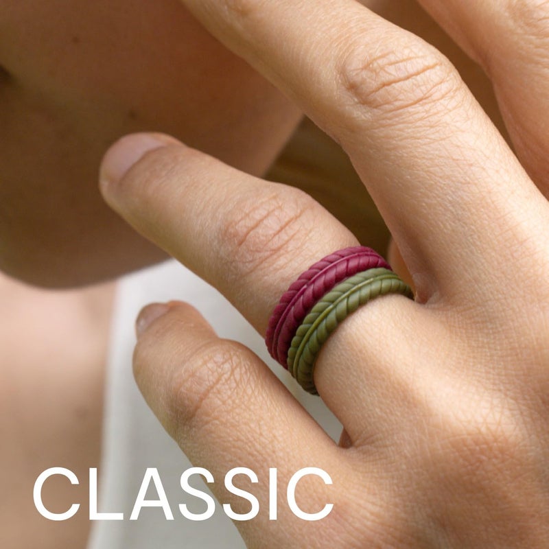 ROQ Silicone Rings for Women Thin Womens Silicone Rubber Wedding Rings Bands - Braided Flame Leaves and Dome Collection - Can Be Used as Stackable Rings - Maroon, Dark Blue, White, Black, Size - 11 - Image 3