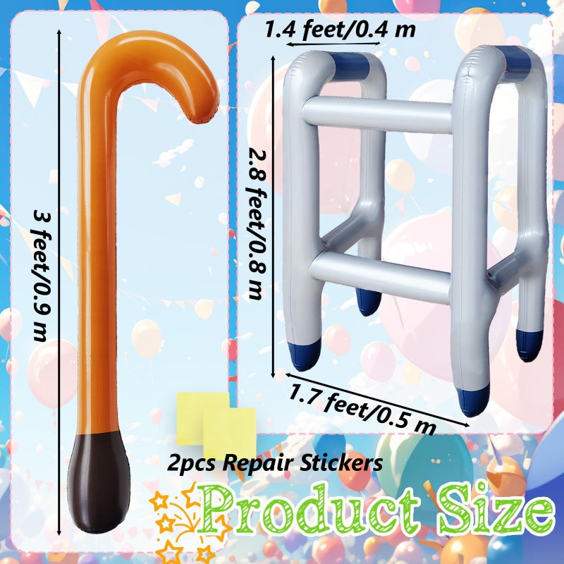 Blvochnnt 2 Pcs Inflatable Walker And Cane Costume Prop Set Old Age Lady Man Costume Accessories For 100Th Day Of School Retirement Gag Gift Party Decor Birthday Kids With 2 Repair Stickers Not For Small Child - Image 2