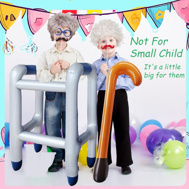 Blvochnnt 2 Pcs Inflatable Walker And Cane Costume Prop Set Old Age Lady Man Costume Accessories For 100Th Day Of School Retirement Gag Gift Party Decor Birthday Kids With 2 Repair Stickers Not For Small Child - Image 5