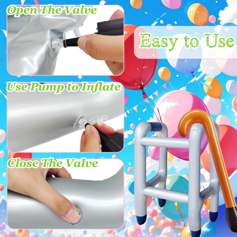 Blvochnnt 2 Pcs Inflatable Walker And Cane Costume Prop Set Old Age Lady Man Costume Accessories For 100Th Day Of School Retirement Gag Gift Party Decor Birthday Kids With 2 Repair Stickers Not For Small Child - Image 4