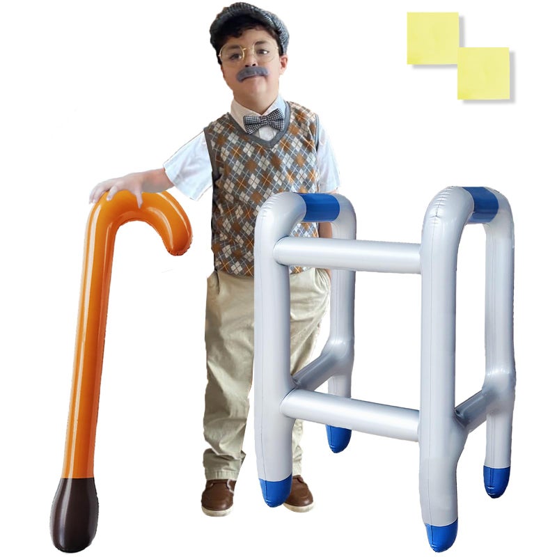 Blvochnnt 2 Pcs Inflatable Walker And Cane Costume Prop Set Old Age Lady Man Costume Accessories For 100Th Day Of School Retirement Gag Gift Party Decor Birthday Kids With 2 Repair Stickers Not For Small Child - Image 1