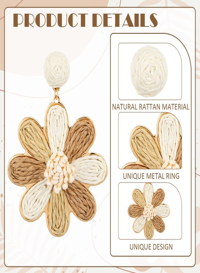 Nosiny 4 Pairs Rattan Earrings Beach Handmade Raffia Earrings Set for Women Bohemian Statement Earring Drop Dangle Summer Starfish Shell Monstera Daisy Flower Jewelry for Party Wedding Daily Travel - Image 5