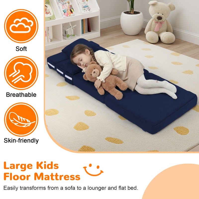 MeMoreCool Foldable Futon Chair Bed for Kids, Toddler Sofa Mattress, Convertible Foam Floor Couch, Tri-fold Sleeping Mattress (Navy) - Image 4