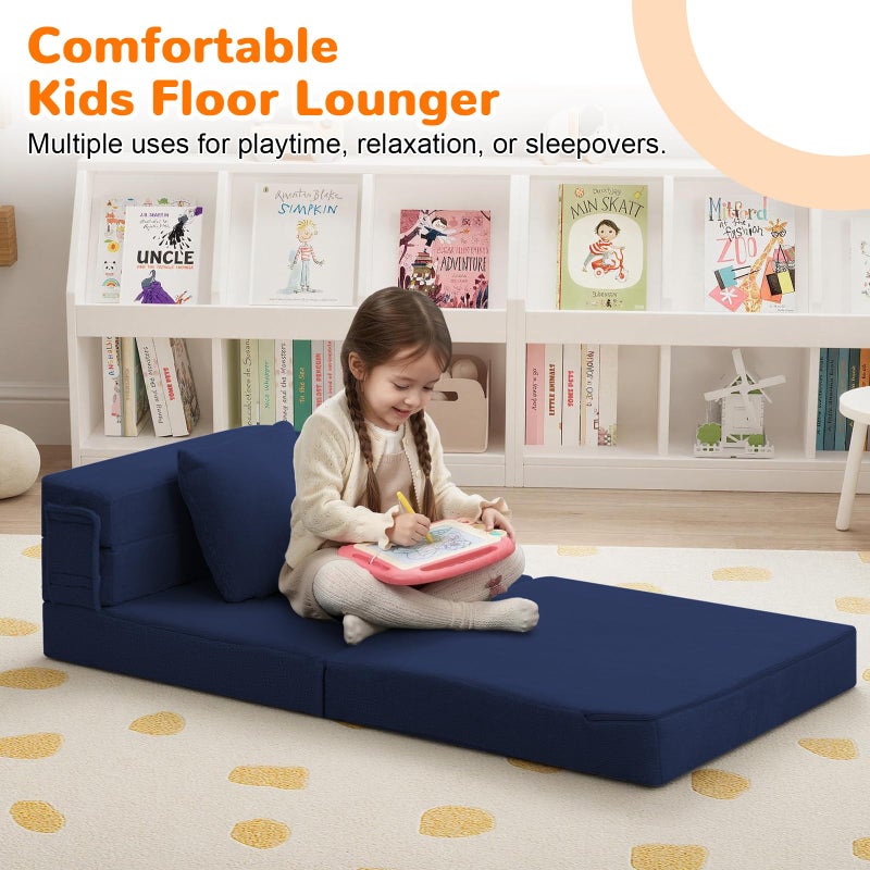 MeMoreCool Foldable Futon Chair Bed for Kids, Toddler Sofa Mattress, Convertible Foam Floor Couch, Tri-fold Sleeping Mattress (Navy) - Image 3
