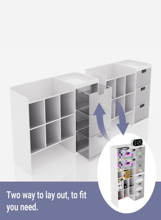 whillar White Plastic Desktop Organizer - Stackable Office Desk Supplies Storage, Stationary,Marker,Crayon Organizer with Drawer - Perfect for Office, School, or Makeup Storage - Image 3
