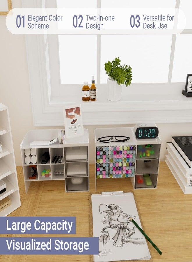 whillar White Plastic Desktop Organizer - Stackable Office Desk Supplies Storage, Stationary,Marker,Crayon Organizer with Drawer - Perfect for Office, School, or Makeup Storage - Image 5