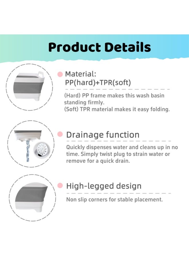 Bukela Collapsible Wash Basin for Baby Bottles - 2.4 Gallons Portable Wash Bin for RV Camping Sink, Space-Saving Dish Tub - Image 5