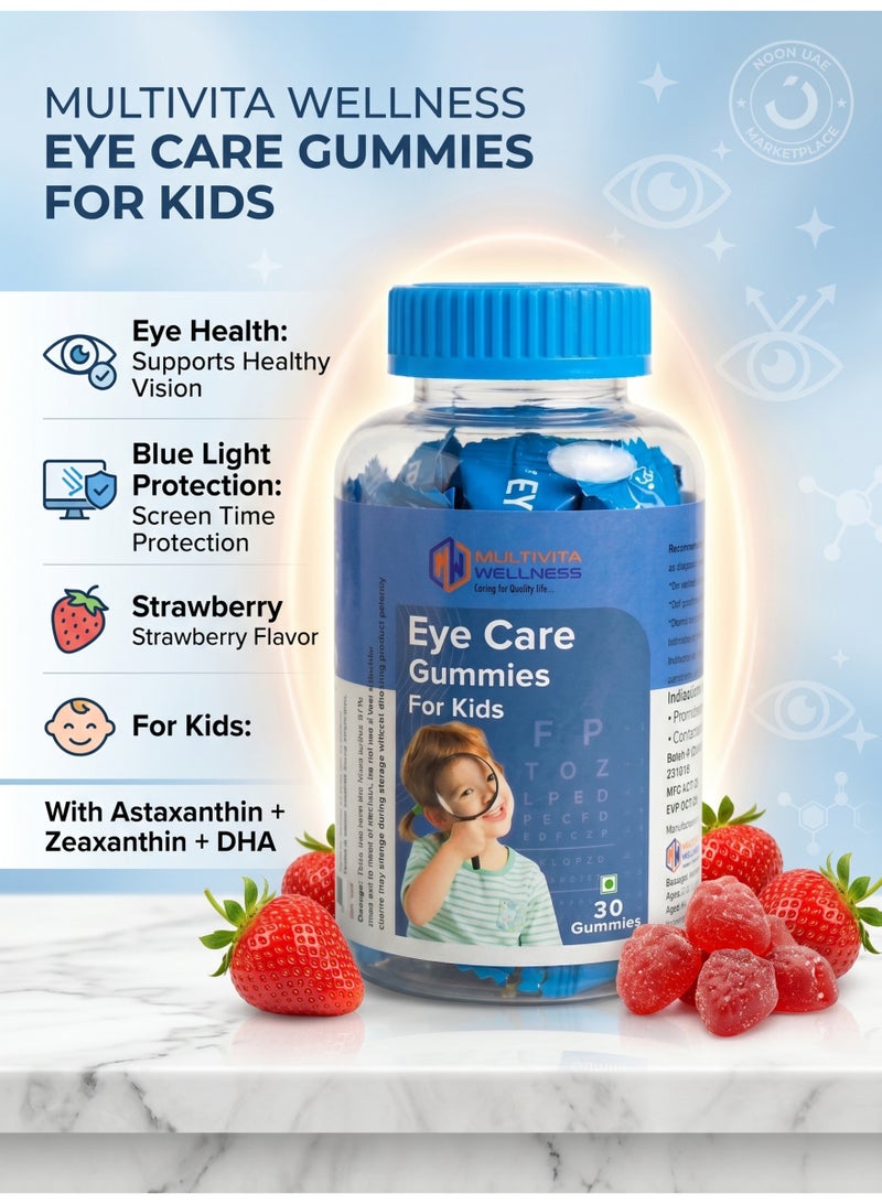 Multivita Wellness Eye Care Gummies for Kids | With Astaxanthin, Zeaxanthin, DHA & Vitamins A, C, D3, E | Supports Vision & Screen Time Eye Protection | 30 Gummies - Image 3