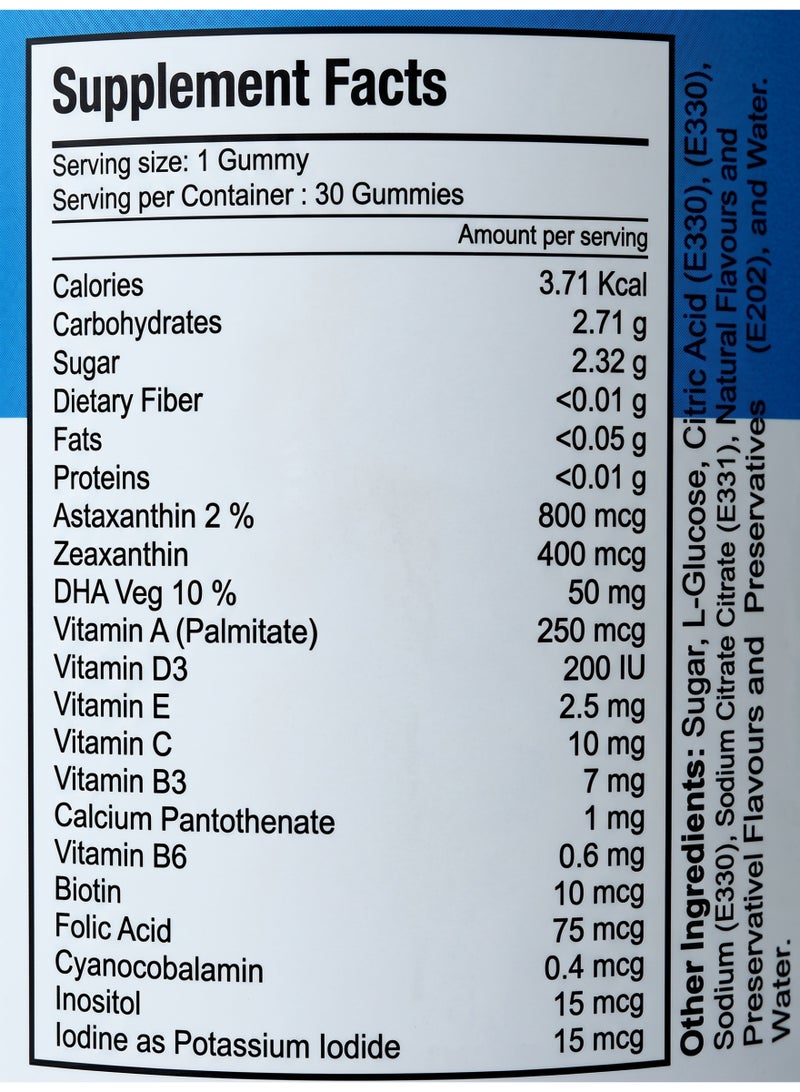 Multivita Wellness Eye Care Gummies for Kids | With Astaxanthin, Zeaxanthin, DHA & Vitamins A, C, D3, E | Supports Vision & Screen Time Eye Protection | 30 Gummies - Image 4