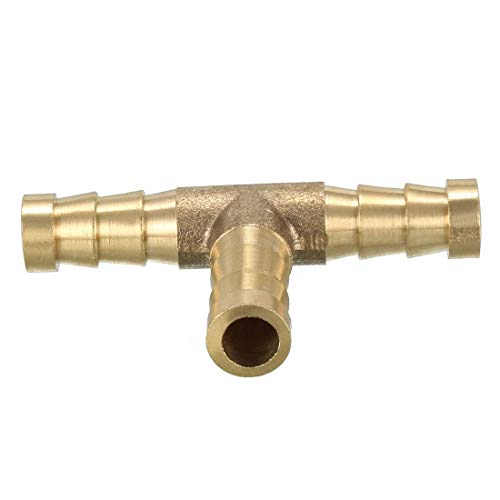 Pmw - 8 MM Brass Barb Hose Fitting Tee T 3 Way Barbed Connector Air Water Fuel - Pack Of 2 - Image 1