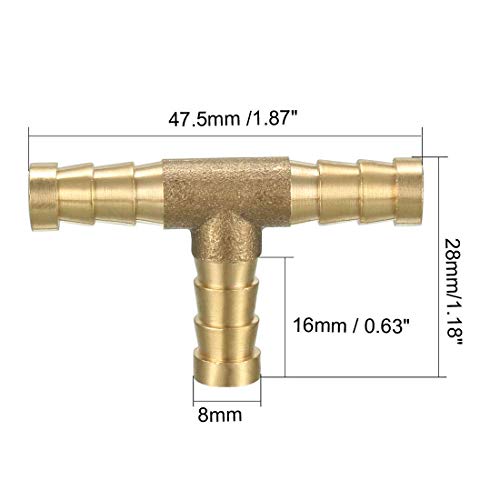 Pmw - 8 MM Brass Barb Hose Fitting Tee T 3 Way Barbed Connector Air Water Fuel - Pack Of 2 - Image 2