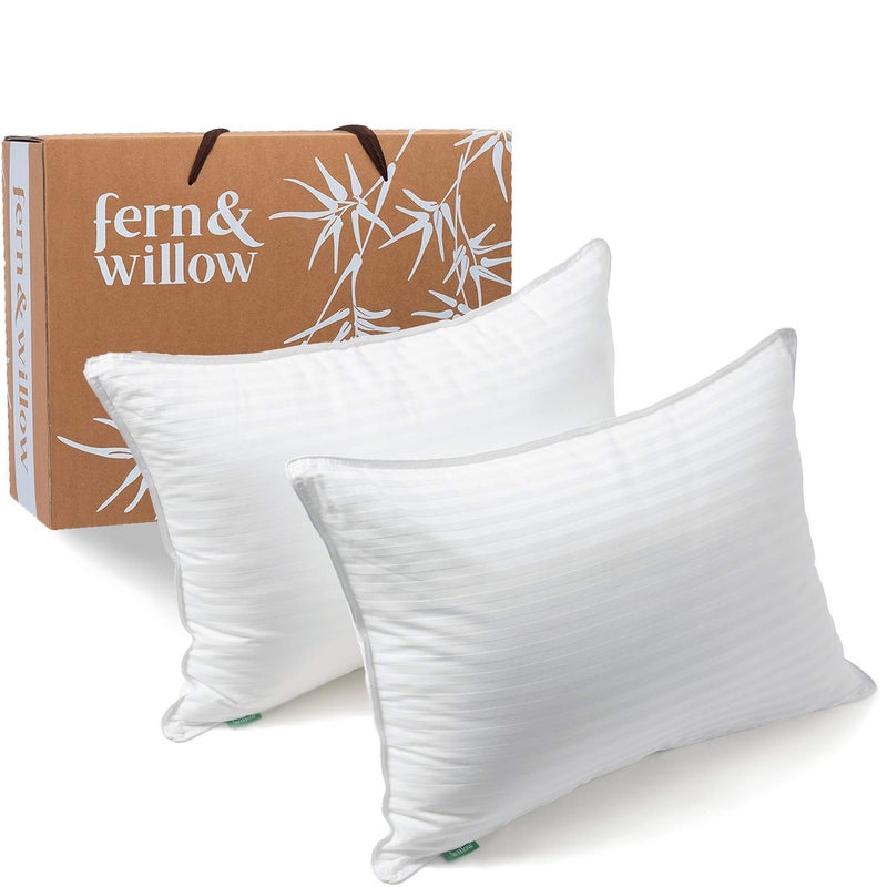 Fern and Willow Premium Queen Size Bed Pillows  Set of 2 28x20  Luxurious UltraSoft Cooling Pillow  Hotel Quality Down Alternative Fill Medium Firm Support for Side Back  Stomach Sleepers
