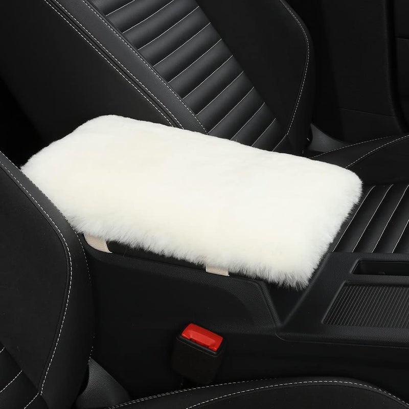 IRIWOOL Sheepskin Armrest Cover - Soft Console Pad for Cars, 7 x 13 Inch, Ivory White - Image 1
