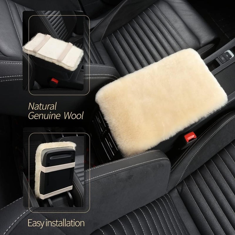 IRIWOOL Sheepskin Armrest Cover - Soft Console Pad for Cars, 7 x 13 Inch, Ivory White - Image 3