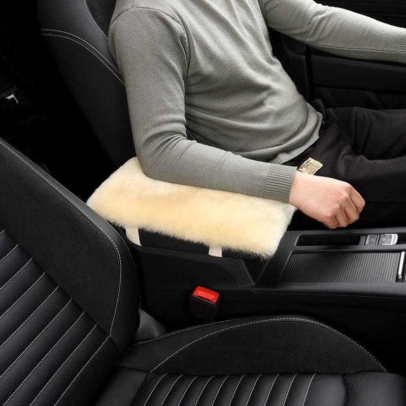 IRIWOOL Sheepskin Armrest Cover - Soft Console Pad for Cars, 7 x 13 Inch, Ivory White - Image 5
