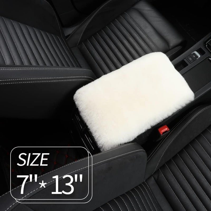 IRIWOOL Sheepskin Armrest Cover - Soft Console Pad for Cars, 7 x 13 Inch, Ivory White - Image 2