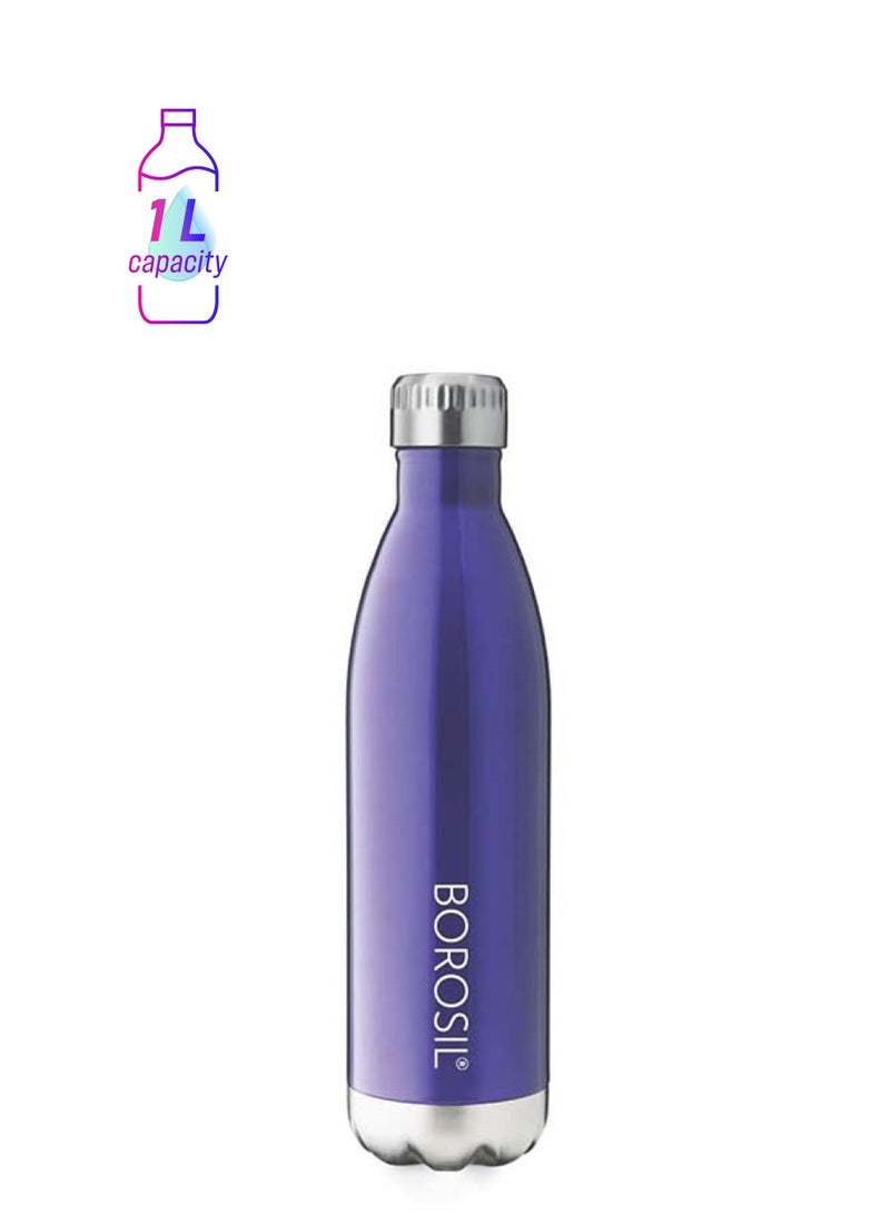 Borosil Vacuum Insulated Copper Coated Inner Trans Bolt Water Bottle, Sports Bottle, Yoga Bottle, Outdoor, Portableleak Proof, Reusable Water Bottle Blue, 1000 Ml, Fgbol1000Bl - Image 1