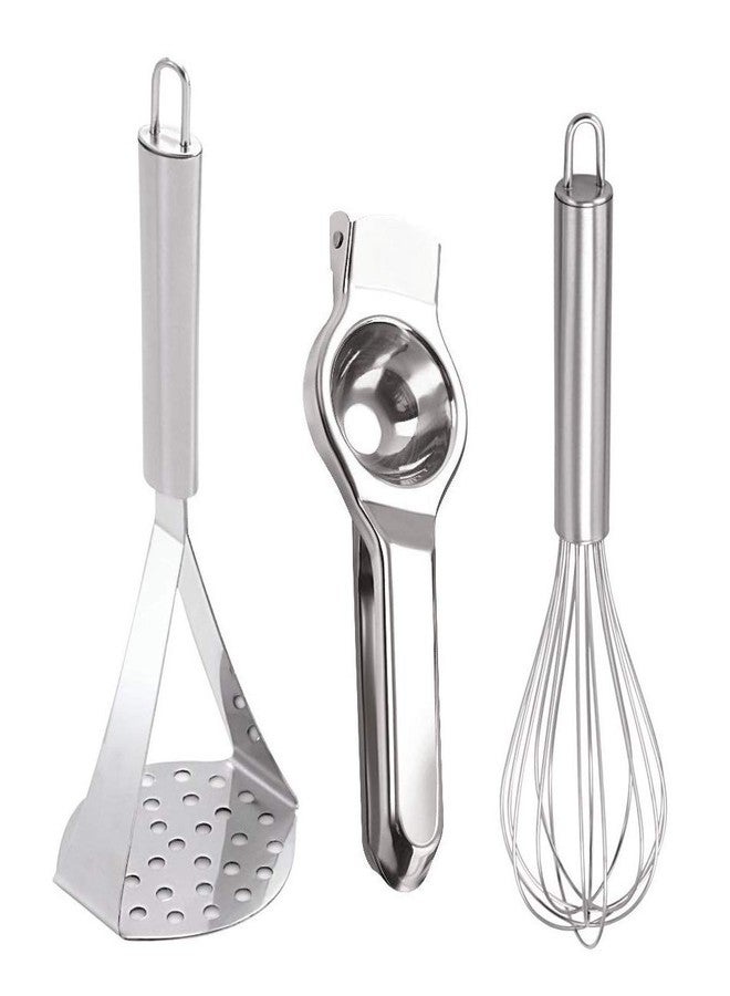 Easy Chef ™ 3 Pcs Stainless Steel Combo of Potato Masher, Lemon Squeezer & Egg Whisk - Image 1