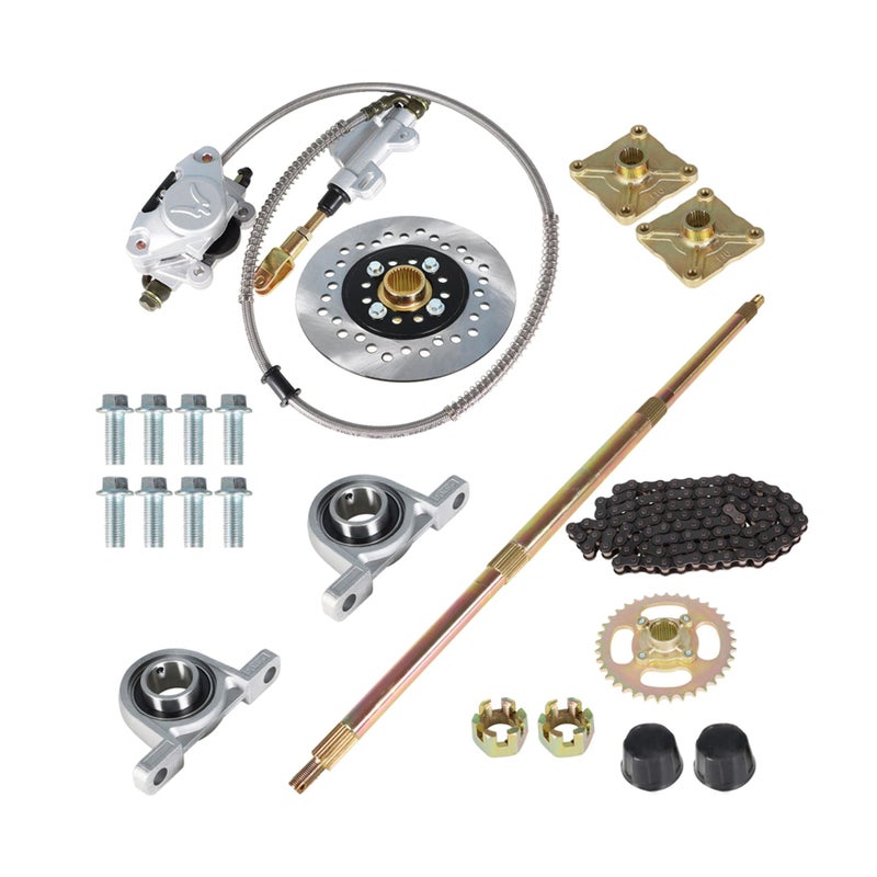 32 Go Kart Axle Kit with Shaft Hub Chain Brake Master Cylinder Sprocket Replacement for Go Kart ATV