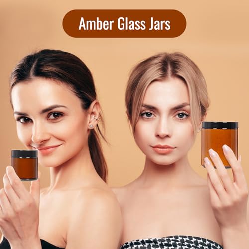 SZUAH 3 Pack 4 oz Amber Glass Jars with lids, Cosmetic Jars with Inner Liners and Black Lids, Lotion Jars, Candle Making Jars for Lotions, Scrubs and Cosmetic, Lables and Spatulas Include - Image 5