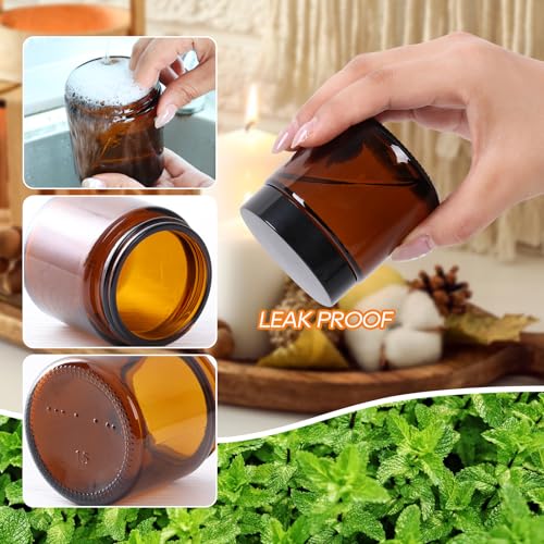 SZUAH 3 Pack 4 oz Amber Glass Jars with lids, Cosmetic Jars with Inner Liners and Black Lids, Lotion Jars, Candle Making Jars for Lotions, Scrubs and Cosmetic, Lables and Spatulas Include - Image 3