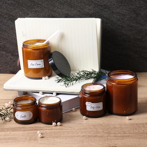 SZUAH 3 Pack 4 oz Amber Glass Jars with lids, Cosmetic Jars with Inner Liners and Black Lids, Lotion Jars, Candle Making Jars for Lotions, Scrubs and Cosmetic, Lables and Spatulas Include - Image 4