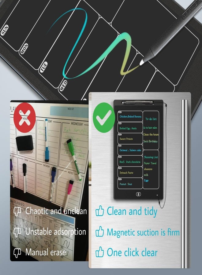 onbuwws Magnetic Weekly Chore Chart for Adults, 9.8”×6.7” Small to Do List Dry Erase Board for Fridge Grocery Shopping Kitchen Menu Planning Whiteboard Refrigerator Digital Notepad Blackboard Meal Planner - Image 5