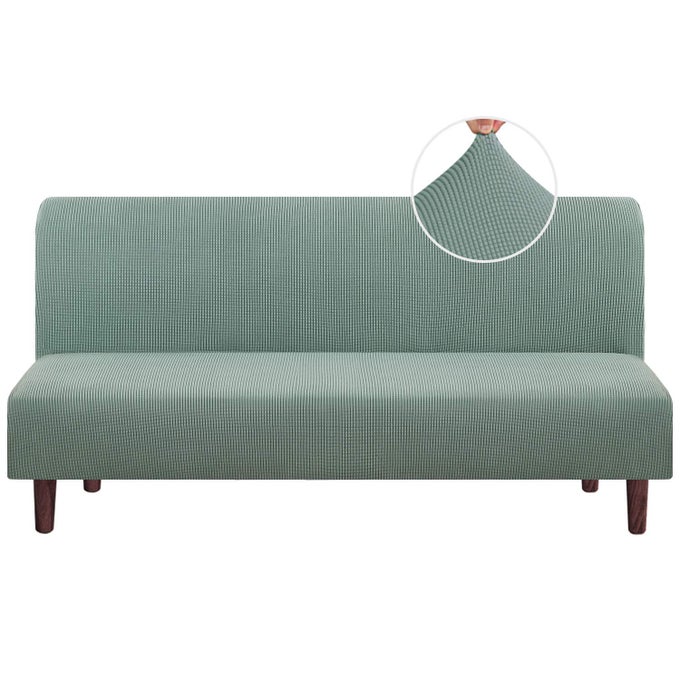 Armless Futon Cover Stretch Sofa Bed Slipcover Protector Elastic Feature Rich Textured High Spandex Small Checks Jacquard Fabric Futon Cover Machine Washable Sage