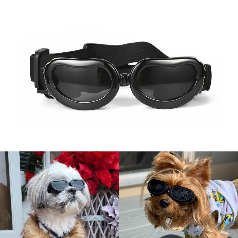 PETLESO Dog Sunglasses Small Breed, UV Protection Small Dog Goggles, Wind Dust Proof Small Goggles with Adjustable Straps, Black - Image 1