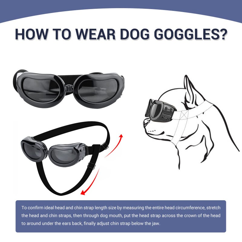 PETLESO Dog Sunglasses Small Breed, UV Protection Small Dog Goggles, Wind Dust Proof Small Goggles with Adjustable Straps, Black - Image 2