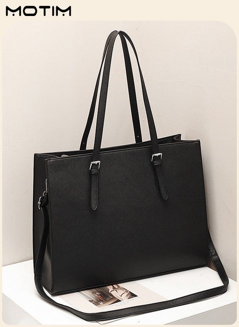 Leather Business Briefcase Laptop Bag 15.6 Inch with Multiple Compartments, Water-Resistant Laptop Handbag Business Bag, Lady Shoulder Messenger Bag Tote Bag for Office, Shopping