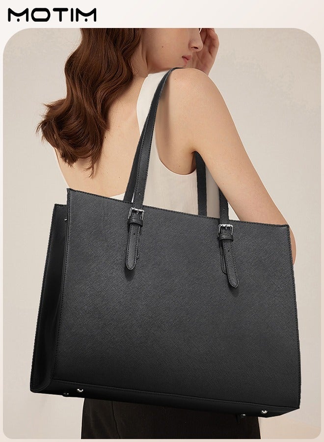 Motim Leather Business Briefcase Laptop Bag 15.6 Inch with Multiple Compartments, Water-Resistant Laptop Handbag Business Bag, Lady Shoulder Messenger Bag Tote Bag for Office, Shopping  - Image 2