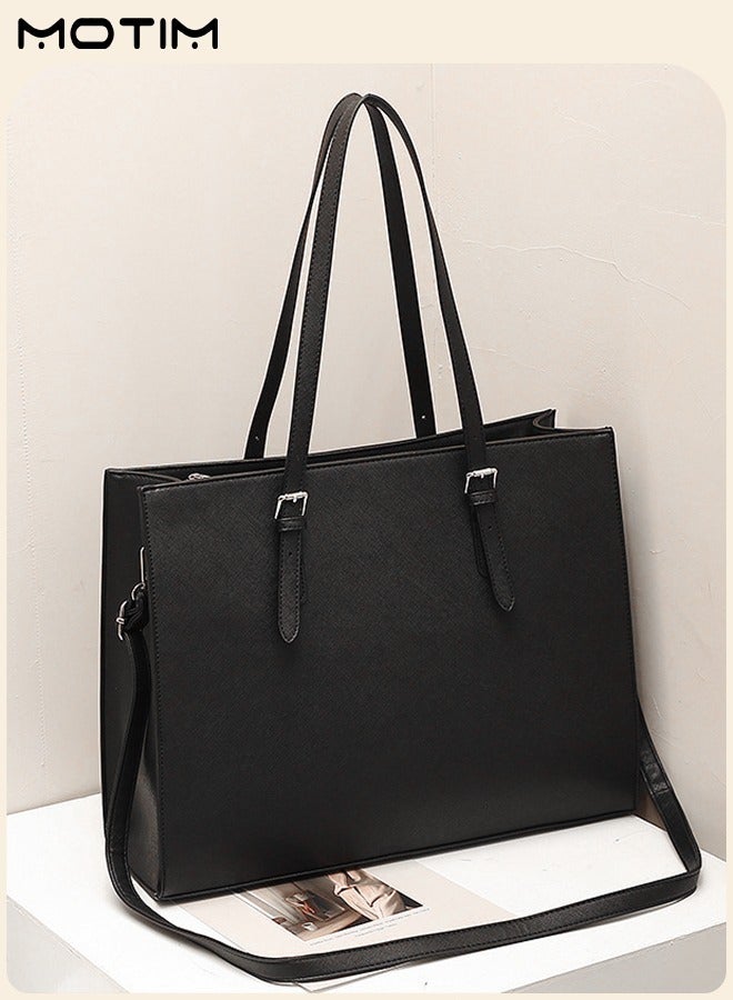 موتيم حقيبة كمبيوتر محمول نسائية من الجلد 15.6 بوصة حقيبة عمل، حقيبة كمبيوتر محمول متعددة الأجزاء، حقيبة كتف للكمبيوتر، حقيبة ساعي نسائية حقيبة يد للمكتب، التسوق - Image 2