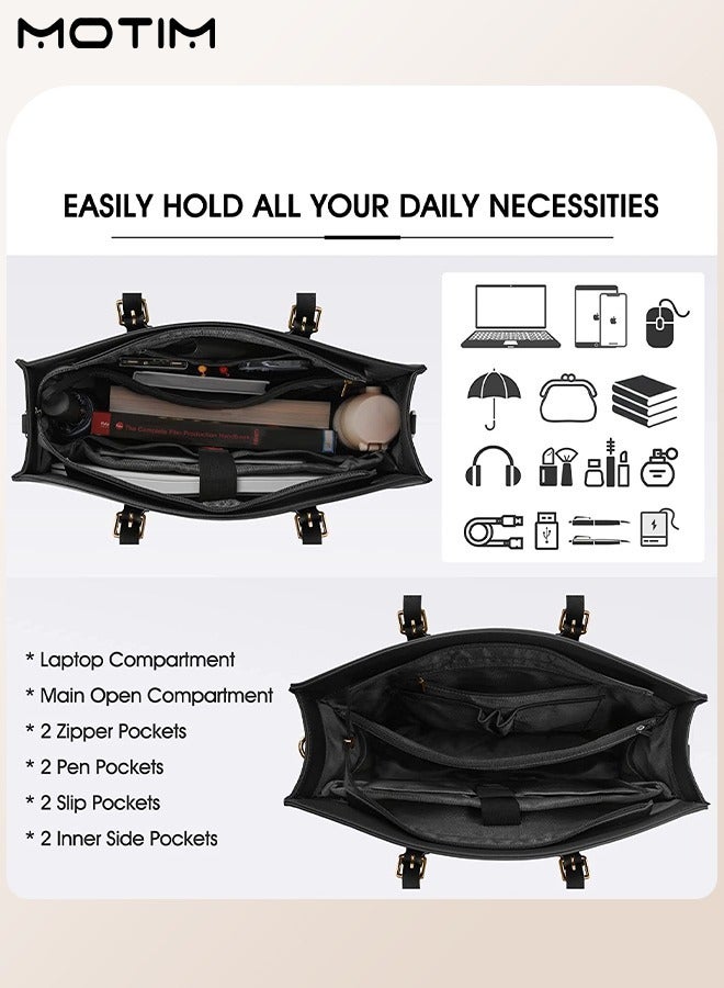 Motim Leather Business Briefcase Laptop Bag 15.6 Inch with Multiple Compartments, Water-Resistant Laptop Handbag Business Bag, Lady Shoulder Messenger Bag Tote Bag for Office, Shopping  - Image 5