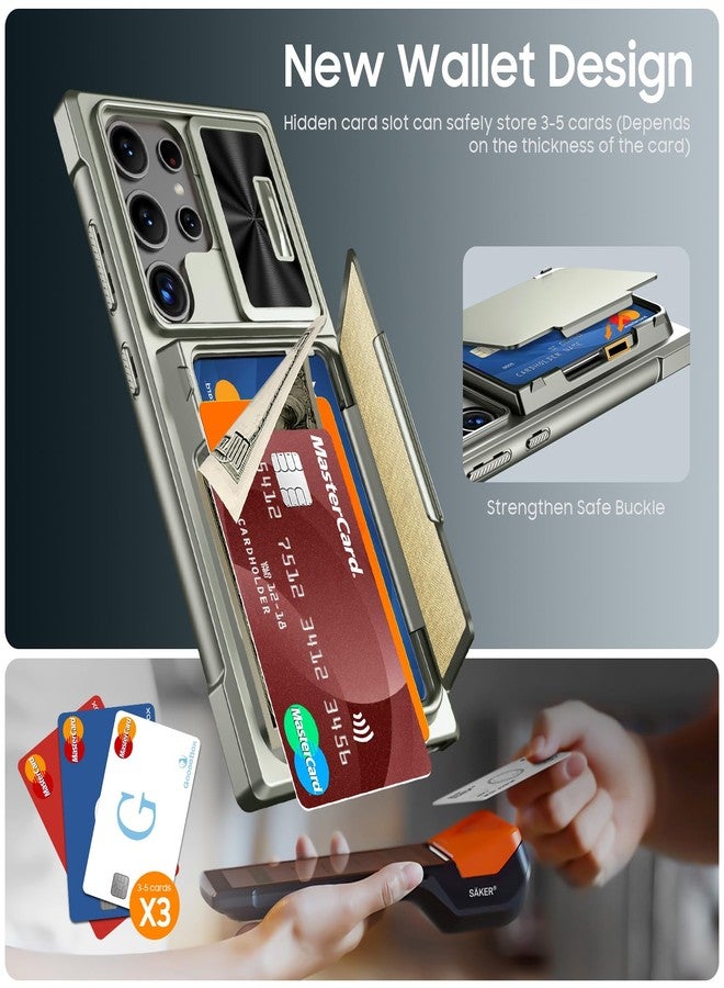 جراب GooseBox لهاتف Samsung Galaxy S24 Ultra مع حامل بطاقات RFID وغطاء كاميرا وحامل، جراب كامل مقاوم للصدمات لهاتف S24 Ultra مقاس 6.8 بوصة 2024-Champagne Primary Titanium (مُحسّن) - Image 3