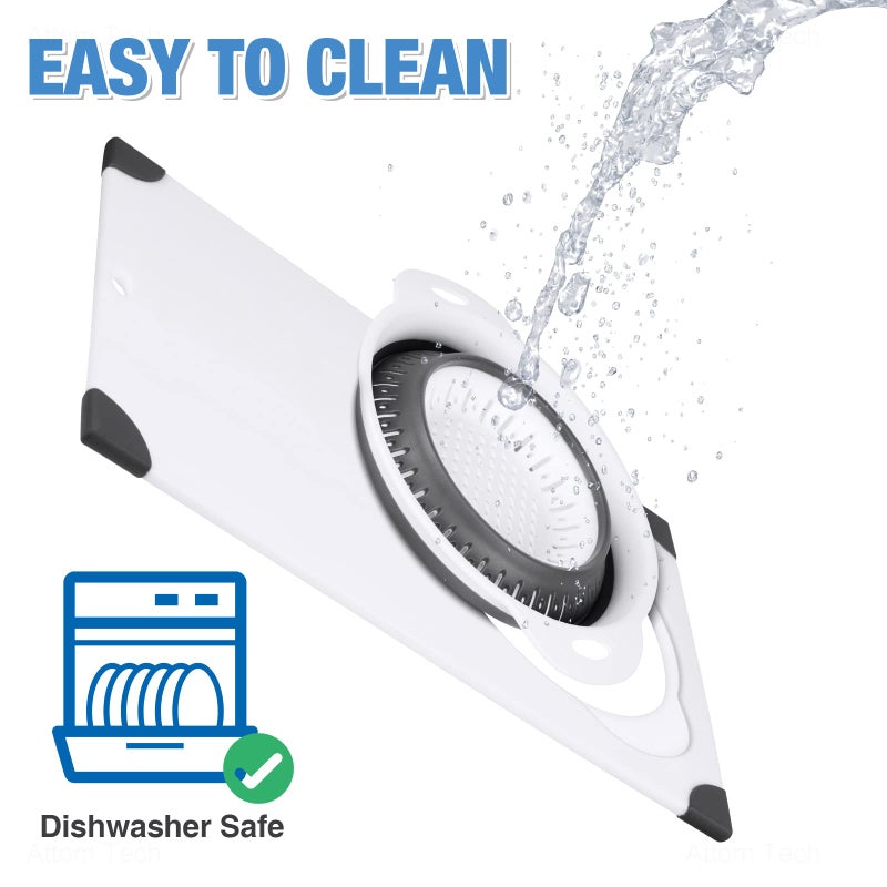 NiHome Over the Sink Cutting Board with Collapsible Colander, 2-In-1 Sink Drainer Board 11"x17.7" Anti-Slip Cutting Board and Detachable Draining Basket with Ergonomic Handle PP Plastic and TPR Rubber - Image 5