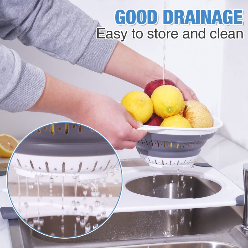 NiHome Over the Sink Cutting Board with Collapsible Colander, 2-In-1 Sink Drainer Board 11"x17.7" Anti-Slip Cutting Board and Detachable Draining Basket with Ergonomic Handle PP Plastic and TPR Rubber - Image 4