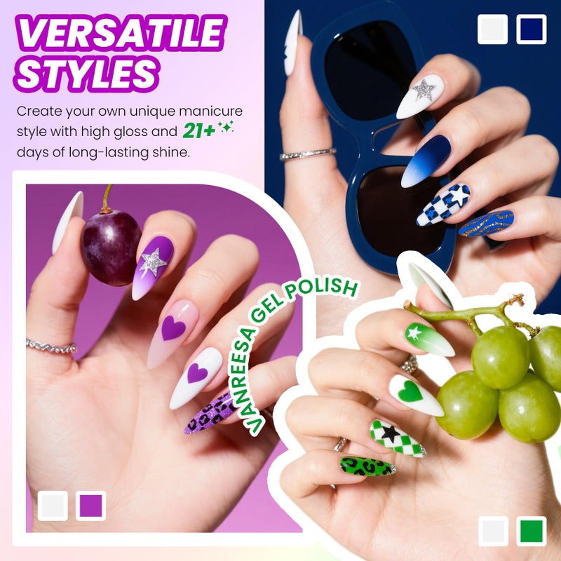 VANREESA 24 Pcs Neon Gel Nail Polish Set, 21 Colors Bright Summer Gel Polish with Base Coat Glossy & Matte Top Coat Red Orange Yellow Green Blue Pink Purple Gel Polish Kit Nail Kit Gifts for Women - Image 5