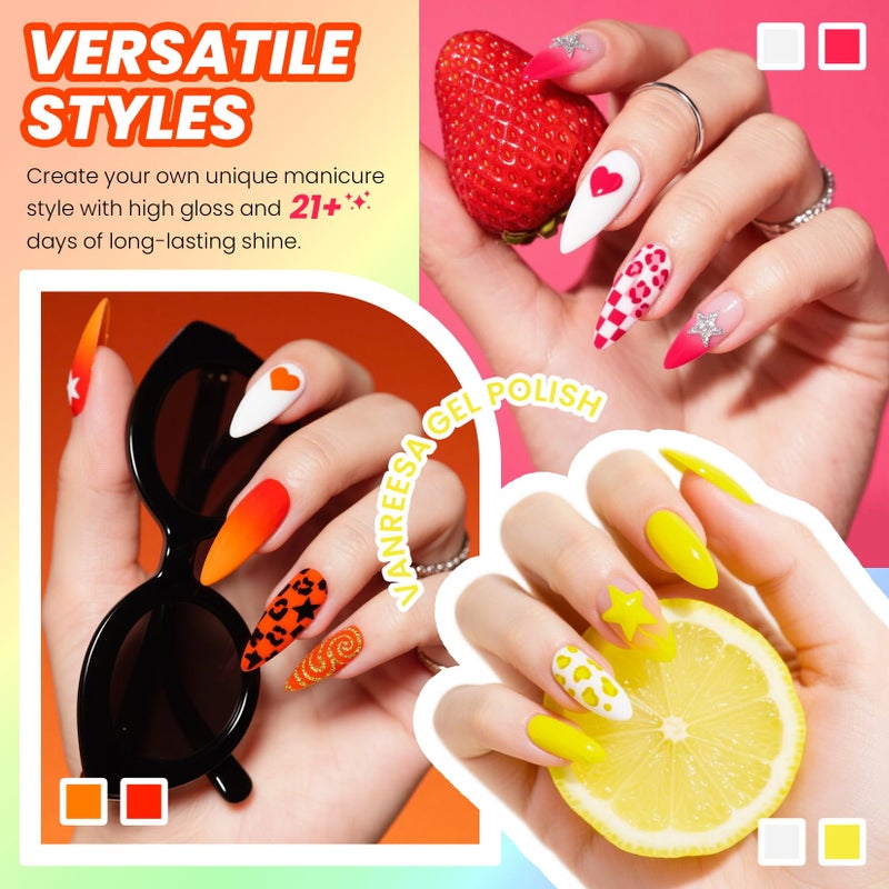 VANREESA 24 Pcs Neon Gel Nail Polish Set, 21 Colors Bright Summer Gel Polish with Base Coat Glossy & Matte Top Coat Red Orange Yellow Green Blue Pink Purple Gel Polish Kit Nail Kit Gifts for Women - Image 4