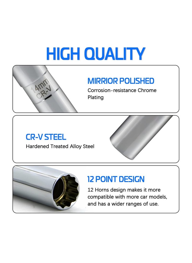 SYOSI Spark Plug Socket Set 14mm & 16mm, Magnetic Swivel Thin Wall Tool, 3/8 Inch Drive, 12-Point Spark Plug Removal, Compatible with BMW, MINI, Car, Motorcycle, SUV, Nissan, and More - Image 2