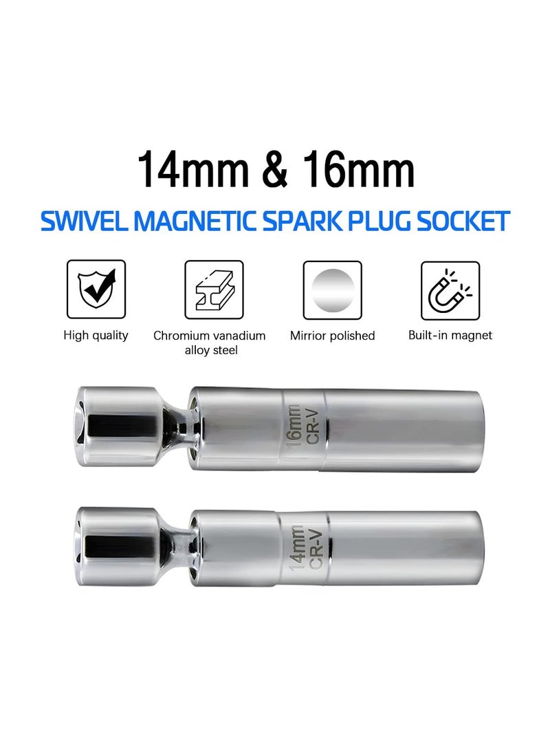 SYOSI Spark Plug Socket Set 14mm & 16mm, Magnetic Swivel Thin Wall Tool, 3/8 Inch Drive, 12-Point Spark Plug Removal, Compatible with BMW, MINI, Car, Motorcycle, SUV, Nissan, and More - Image 3