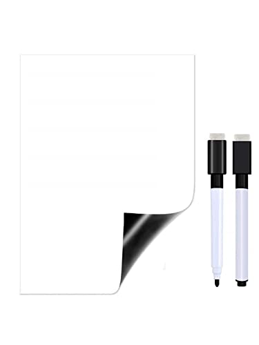 Awestuffs Magnetic Whiteboard Sheet for Fridge/Office/Metal Wardrobe - Stain Resistant Dry Erase Flexible Writing Whiteboard Sheet with 2 Marker Pens [31 x 23 cm] (White) (Medium) - Image 1